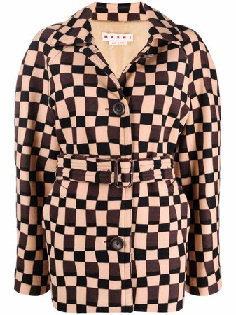 Shop Marni check-print belted coat with Express Delivery - FARFETCH