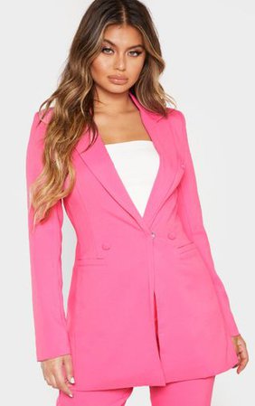 Bubblegum Pink Double Breasted Woven Blazer | PrettyLittleThing