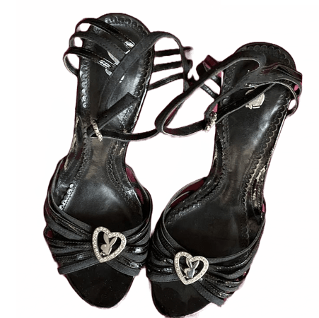 black strappy heels rhinestone heart