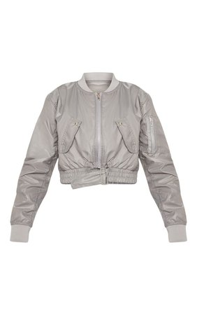 Grey Cropped Pocket DetailBomber Jacket | PrettyLittleThing