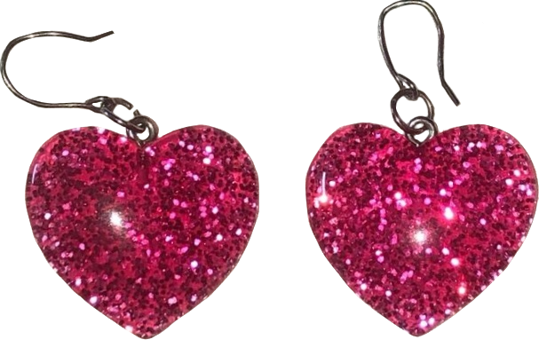 fuchsia hot pink glittery heart earrings