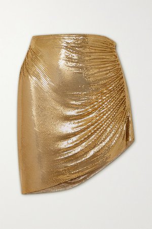 Ciara Ruched Chainmail Mini Skirt - Gold