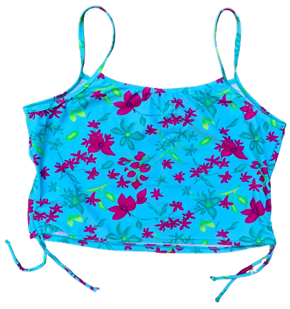 Vintage y2k Bikini Tankini Hibiscus Print Plus Size 3X Size 20 EU 50 Tropical Bikini Swimwear 00s Style Blue Swimsuit Hawaiian Print Cami $25.12