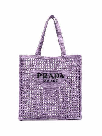 purple crochet prada bag
