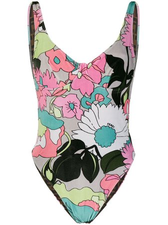 Fendi floral-print scoop-back Swimsuit - Farfetch