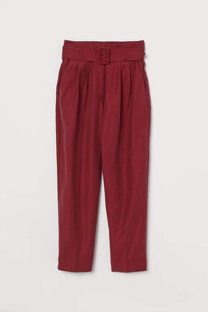 Ankle-length Pants with Belt - Red