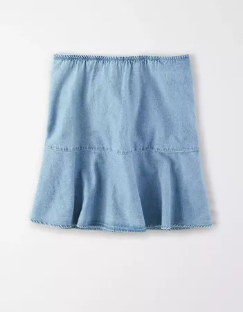 AE High-Waisted Denim Tiered Mini Skirt blue