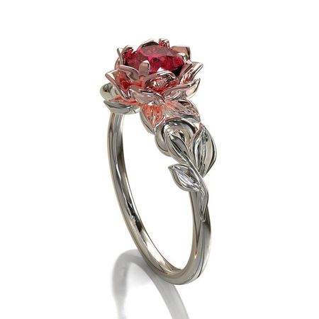 red ruby rose wedding ring
