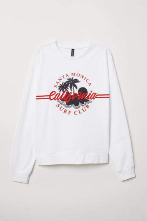 Sweatshirt with Printed Design - White