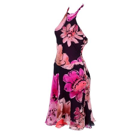 Gianni Versace Couture Silk Bias Halter Dress With Slits and Bold Flowers, 1990s For Sale at 1stdibs