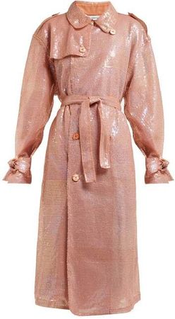 Sequinned Double Breasted Trench Coat - Womens - Beige