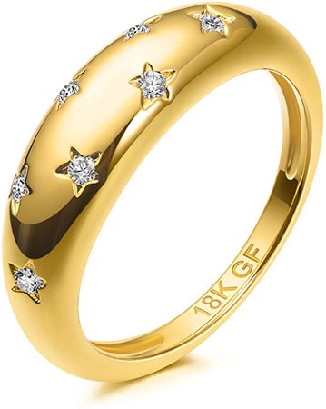 Amazon.com: AllenCOCO 18K Gold Plated 7 Cubic Zirconia Inlayed Star Shiny Dome Ring Statement Ring : Everything Else