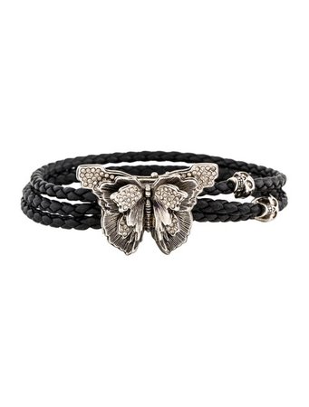 Alexander McQueen Crystal Butterfly Braided Leather Bracelet - Bracelets - ALE59557 | The RealReal