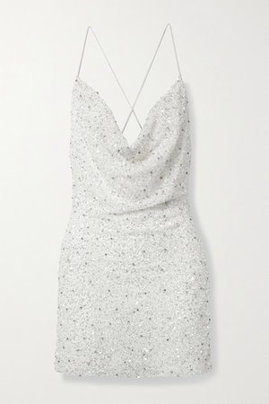 Mich Draped Embellished Tulle Mini Dress - White