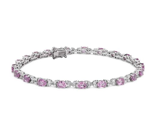 Pink Sapphire & White Diamond Bracelet (Set in 14k White Gold)