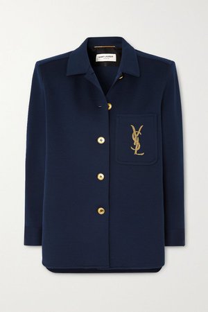 Navy Embroidered wool-blend jacket | SAINT LAURENT | NET-A-PORTER
