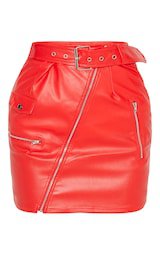 Red Biker Belted Mini Skirt | PrettyLittleThing USA