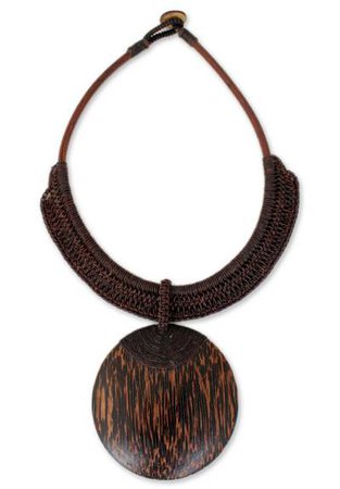 Kiva Store | Artisan Crafted Coconut Wood Pendant Necklace - Brown Tribal Glam