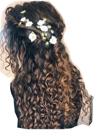 curly hair with flowers