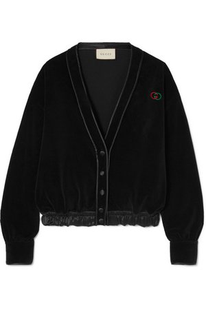 Gucci | Satin-trimmed embroidered cotton-blend velvet cardigan | NET-A-PORTER.COM