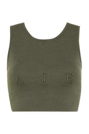 AJE - BANKSIA LOGO CROP Crepe Knit Cropped Top Aje Embroidered Logo