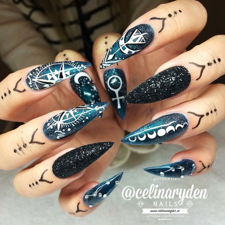 Starry Night Wiccan Symbol Nails