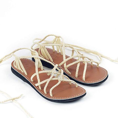 Amazon.com | Plaka Flat Gladiator Sandals for Women Sweet Ivory Size 8 Sahara | Sandals
