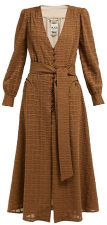 Blazé Milano Blaze Milano - Sirocco Belted Cotton Blend Midi Dress - Womens - Brown