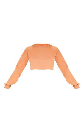 Beau Deep Peach Cut Off Crop Longsleeve Sweater | PrettyLittleThing