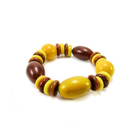 Bracelet chic et ethnique en tagua marron et jaune