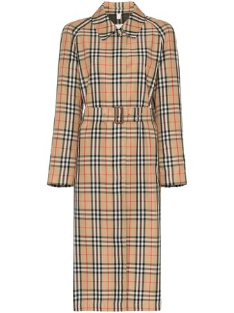 Brown Burberry Belted Vintage Check Trench Coat | Farfetch.com