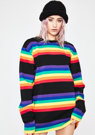 Current Mood Stripe Sweater - Rainbow Black | Dolls Kill