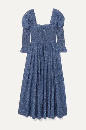 DÔEN | Bijou smocked floral-print cotton-blend dress | NET-A-PORTER.COM