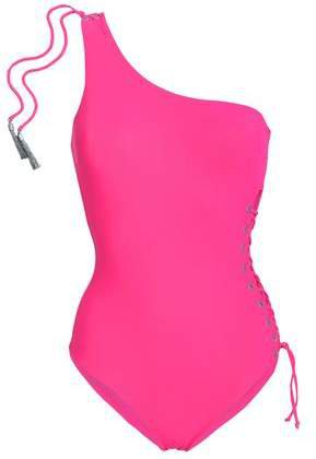 Bianca One-shoulder Lace-up Neon Swimsuit