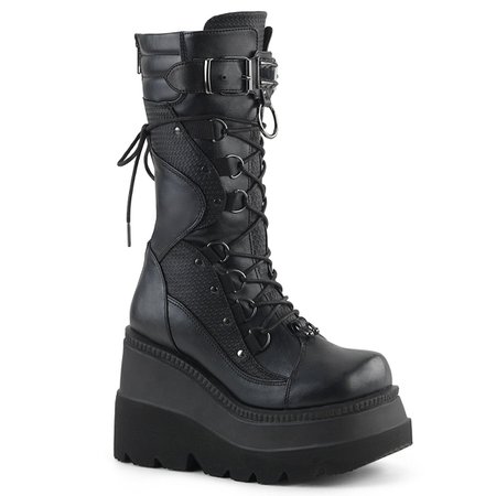 DEMONIA "Shaker-70" Knee-high Boots - Black Vegan Leather – Demonia Cult
