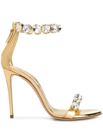 Casadei Crystal Embellished Sandals 1L635P1001C0680 Gold | Farfetch