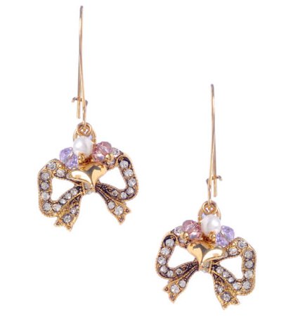 Betsey Johnson ICONIC SPRING BLOOM Pave Bow Cluster Gold-Tone Drop Earrings 885043467276 | eBay