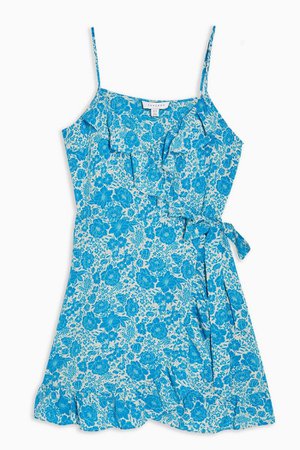 Blue Floral Print Ruffle Slip Dress | Topshop