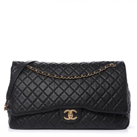 CHANEL Calfskin Quilted XXL Travel Flap Bag Black 496084