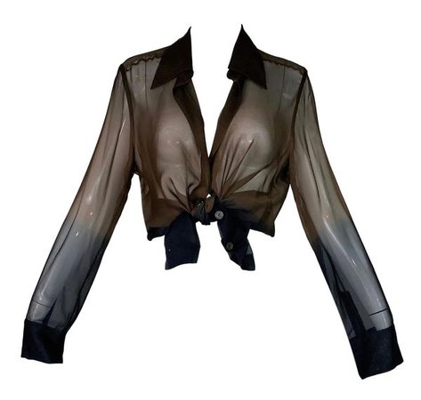 1997 Gucci by Tom Ford Sheer Brown & Blue Ombre Silk Tunic Top | My Haute Wardrobe