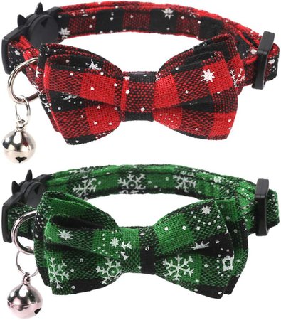 Kitchen & Dining : 2 Pack/Set Christmas Cat Collar Breakaway with Cute Bow Tie and Bell for Kitty Adjustable Safety Plaid : Amazon.com