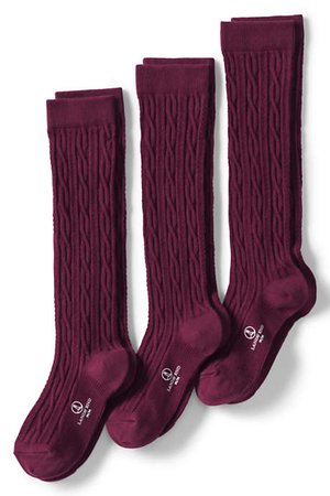 School Uniform Girls Solid Cable Knee Socks (3-pack) | Lands' End