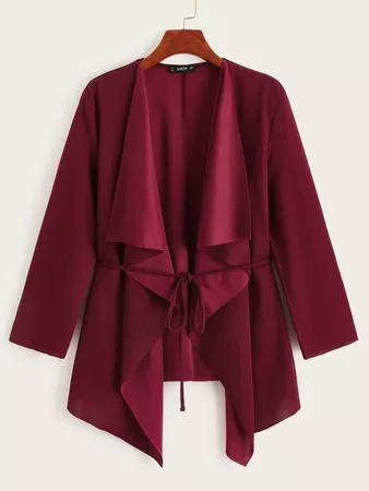 Plus Waterfall Collar Belted Duster Coat | SHEIN USA