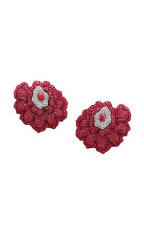 One Of A Kind 18k Rose Gold Enchanted Garden Titanium Ruby Flower Earrings By Vanleles | Moda Operandi