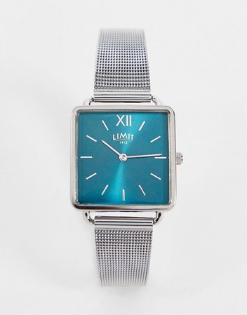Limit square mesh watch in silver with green dial | ASOS