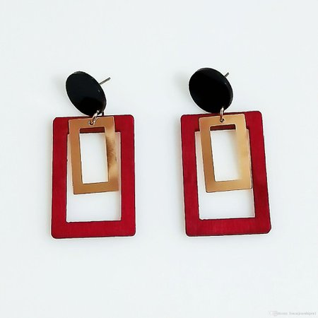 DHgate Red Black Gold Geometric Dangle Earrings
