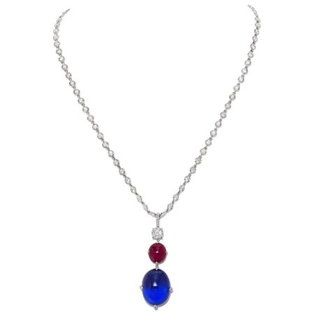 SSEF-Certified Cabochon Sapphire and Ruby Pendant Necklace For Sale at 1stDibs