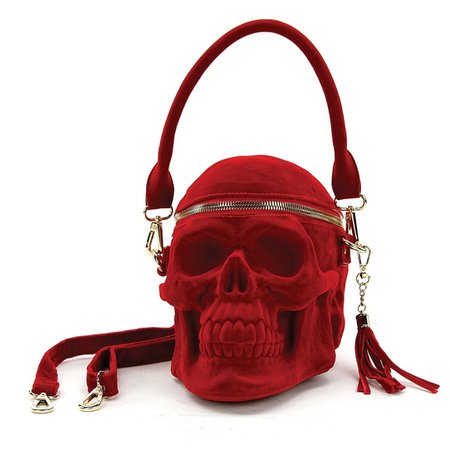 GoodGoth Red Velvet Skull Bag