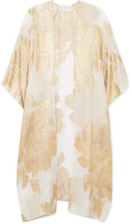 Marie France Van Damme - Big Flower Babani Metallic Silk-blend Chiffon And Jacquard Kimono - Gold