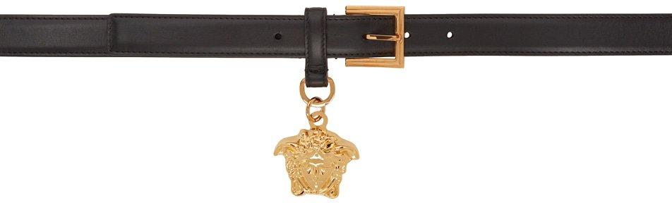 Black 'La Medusa' Charm Belt by Versace on Sale